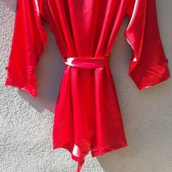 Vintage CACIQUE LINGERIE ROBE LG RED LACEY WRAP ROBE KIMONO NWT Dead Stock - Picture 12 of 13